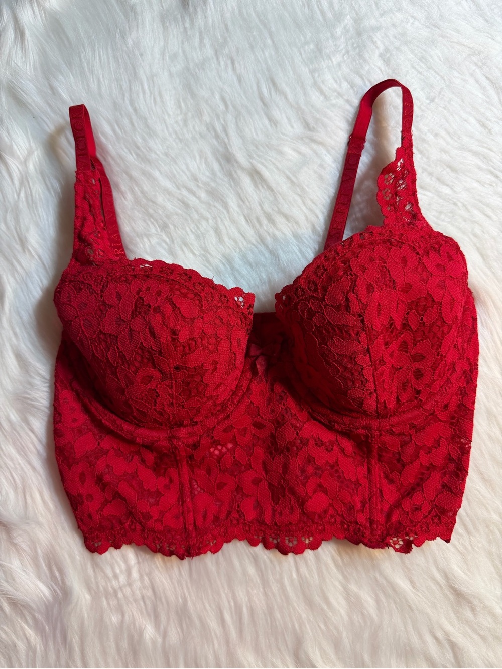 Victoria’s Secret Red Lace Longline Bralette Sz 36B